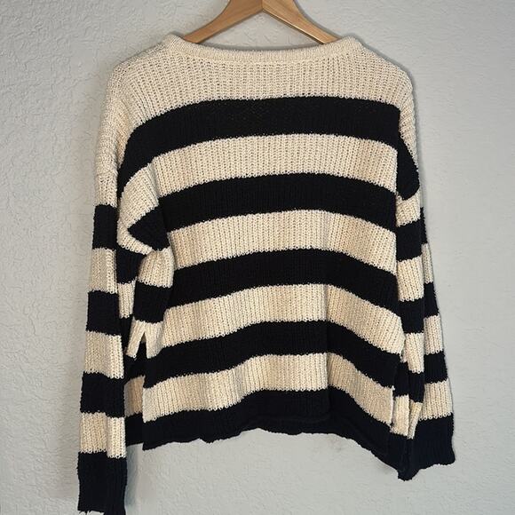 Zara Chunky Knit Sweater Drawstring Rope Stripe Beachy Coastal Nautical - Picture 7 of 8